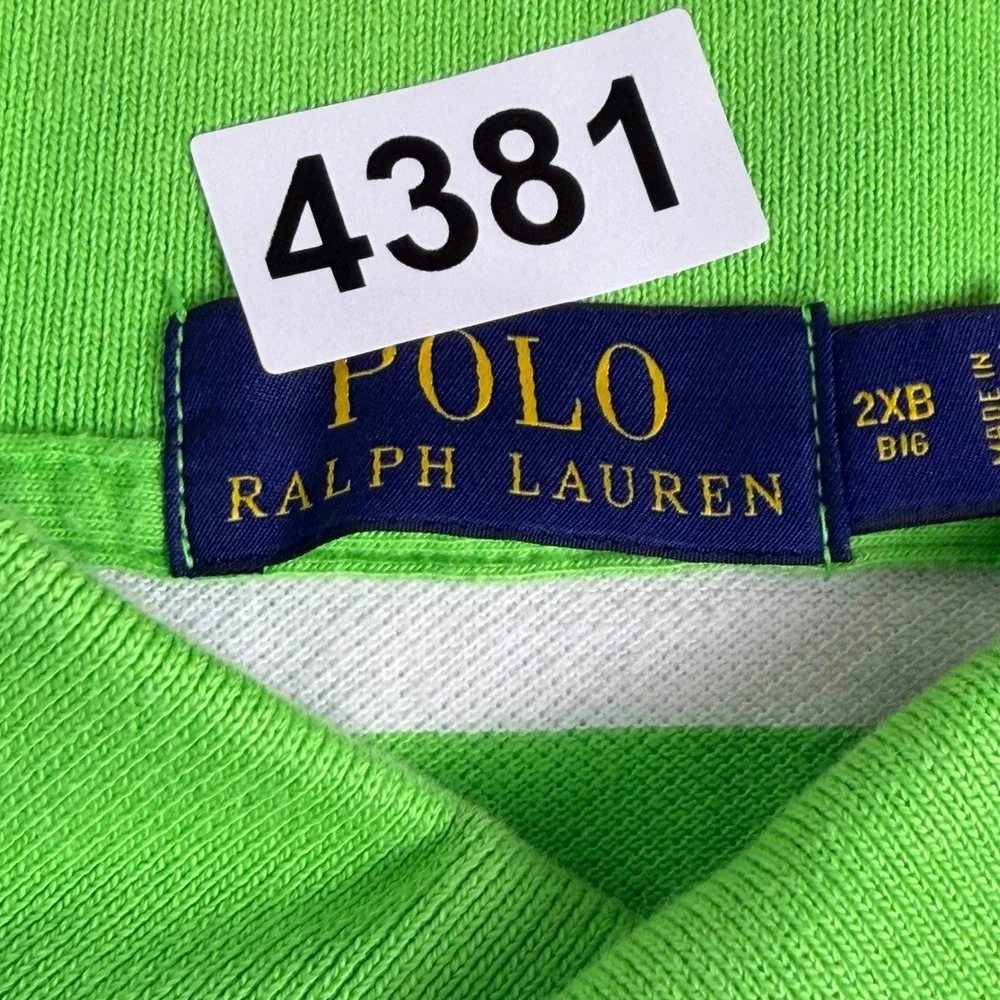 Polo Ralph Lauren Polo Shirt Mens 2XB Green White Striped Purple Pony Big & Tall